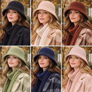 Kadın Premium Cloche Şapka Kışlık Boho Bucket Hat - Çağla Yeşil