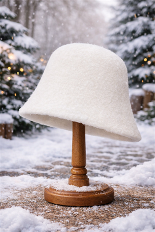 Kadın Premium Cloche Şapka Kışlık Boho Bucket Hat - Beyaz
