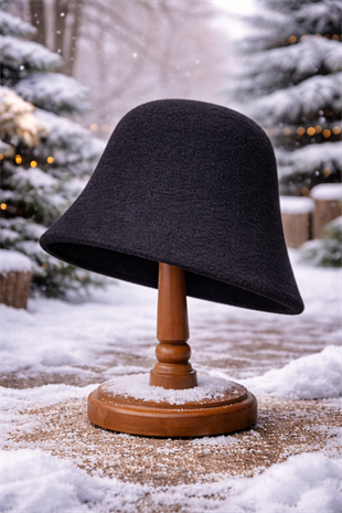 Kadın Premium Cloche Şapka Kışlık Boho Bucket Hat - Siyah