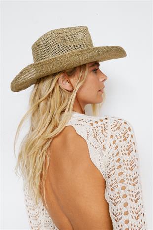 Womens Premium Natural Seaweed Cowboy Straw Hat