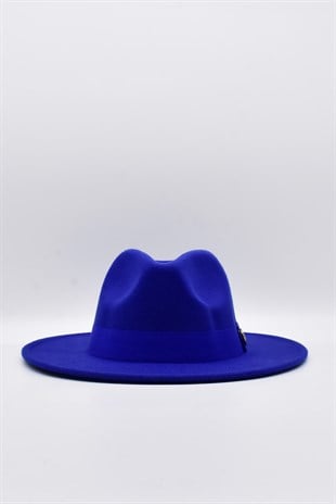 Kadın Saks Mavi Boater Fedora Fötr Şapka Panama Kasket
