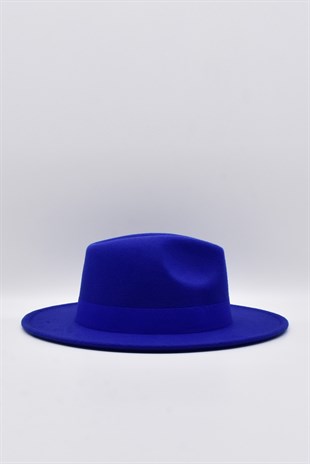 Kadın Saks Mavi Boater Fedora Fötr Şapka Panama Kasket