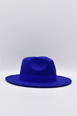 Kadın Saks Mavi Boater Fedora Fötr Şapka Panama Kasket