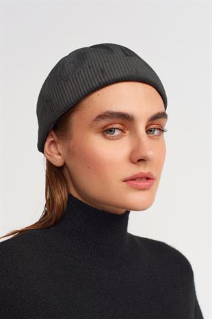 Womens Black Cord Docker Beanie Folded Cap Hat