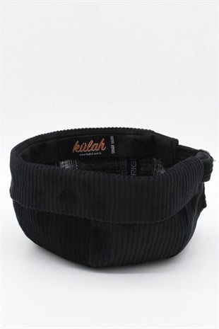 Womens Black Cord Docker Beanie Folded Cap Hat