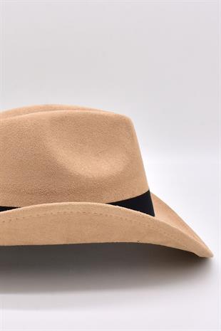 Kadın Süet Western Kovboy Şapkası - Bej