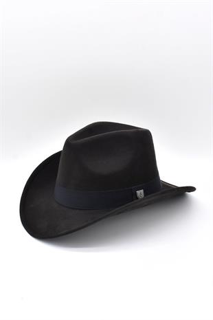 Erkek Nubuk Western Şapka - Siyah