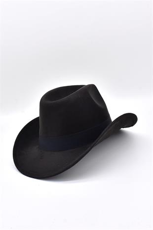 Erkek Nubuk Western Şapka - Siyah