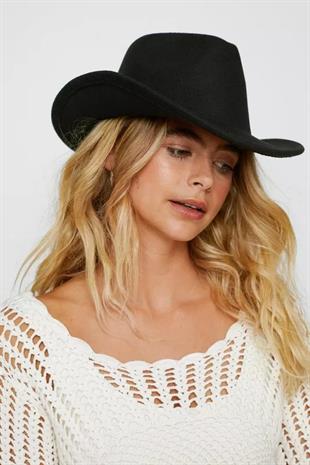 Kadın Süet Western Kovboy Şapkası - Siyah