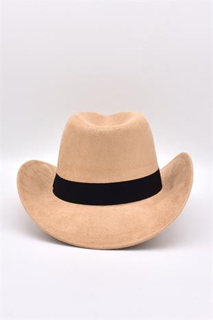 Kadın Süet Western Kovboy Şapkası - Bej