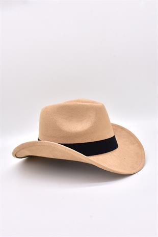 Kadın Süet Western Kovboy Şapkası - Bej