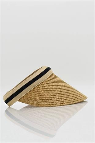 Womens Visor Straw Beach Hat - Camel
