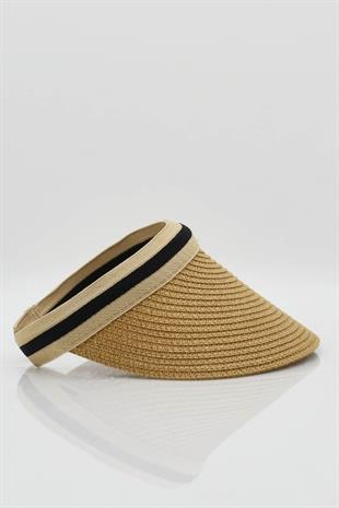 Womens Visor Straw Beach Hat - Camel