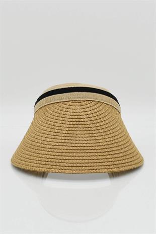 Womens Visor Straw Beach Hat - Camel