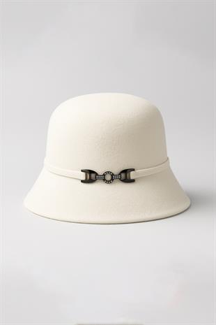 Kadın Yün Cloche Bucket Şapka – Zincir Tokalı Modern Tasarım