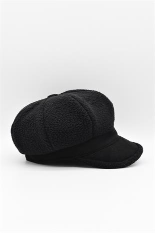 Kadın Yünlü Siper Detaylı Vintage Şapka Gavroche Cap