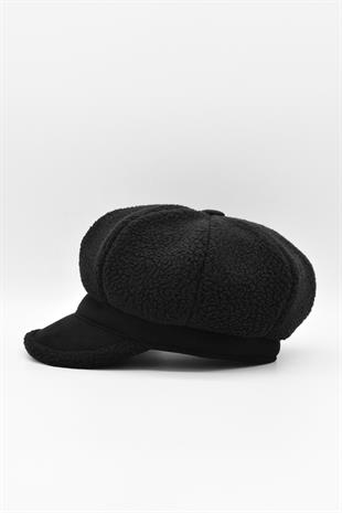 Kadın Yünlü Siper Detaylı Vintage Şapka Gavroche Cap