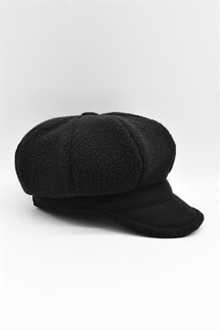 Kadın Yünlü Siper Detaylı Vintage Şapka Gavroche Cap