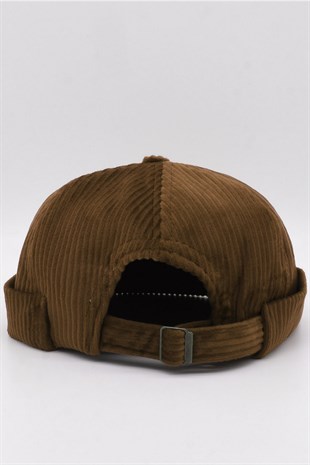 Brown Cord Docker Beanie Folded Cap Hat