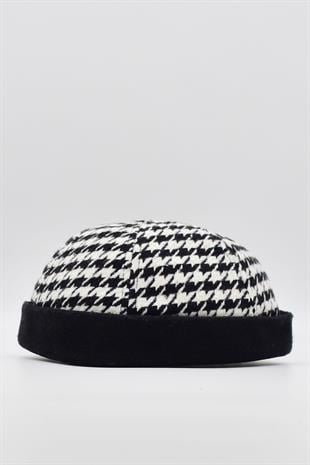 Kaz Ayağı Desenli Yünlü Bere Kışlık Docker Şapka