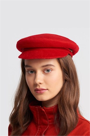 Kadın Kırmızı Kasket Şapka Yün Flat Cap