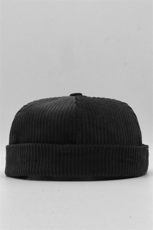 Kışlık Kadife Takke Hip-Hop Bere Docker Şapka-Siyah