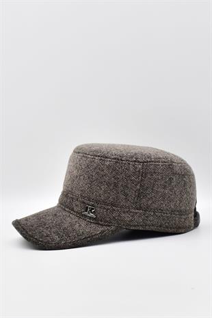 Kışlık Kulaklı Kasket Şapka Flat Cap Kahve