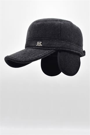Kışlık Kulaklı Kasket Şapka Flat Cap Gri