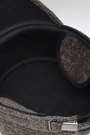 Kışlık Kulaklı Kasket Şapka Flat Cap Kahve