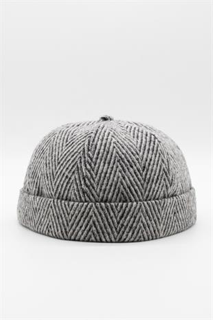 Kışlık Yeni Stil Yün Retro Hip-Hop Docker Şapka Siyah-Beyaz