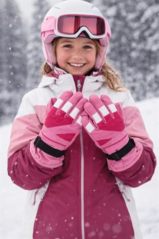 Kız Çocuk Pembe Kayak-Kar Eldiveni – İçi Polar Dolgulu
