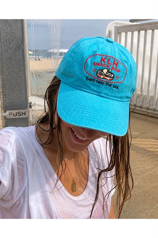 KLH Snack Bar Nakışlı Washed Dad Cap – Turkuaz