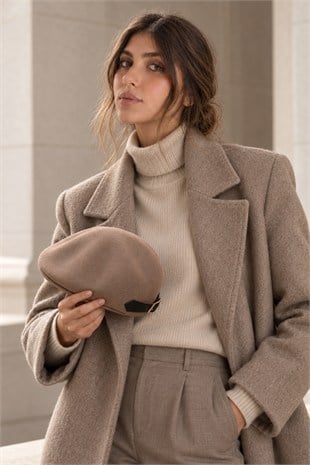 KLH Studio Dept. Heritage Wool Deri Detay Kasket Şapka - Taupe