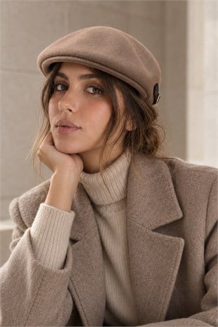 KLH Studio Dept. Heritage Wool Deri Detay Kasket Şapka - Taupe