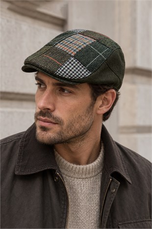 KLH Studio Dept. Forest Olive Patchwork Flat Cap Kasket