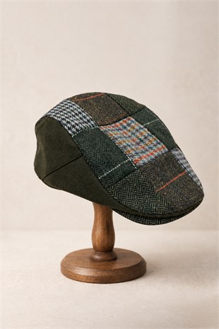 KLH Studio Dept. Forest Olive Patchwork Flat Cap Kasket