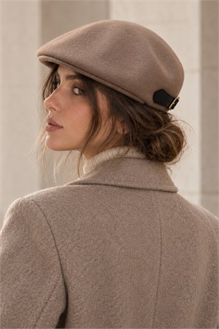 KLH Studio Dept. Heritage Wool Deri Detay Kasket Şapka - Taupe