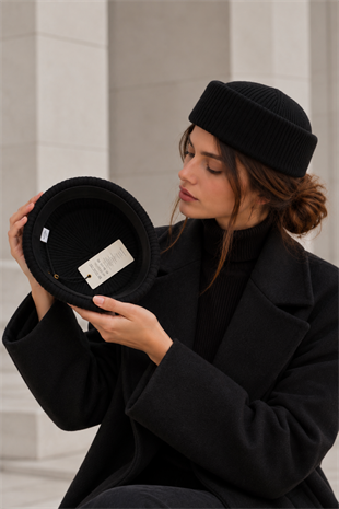 KLH Studio Dept. Ribbed Wool Pillbox Şapka - Siyah
