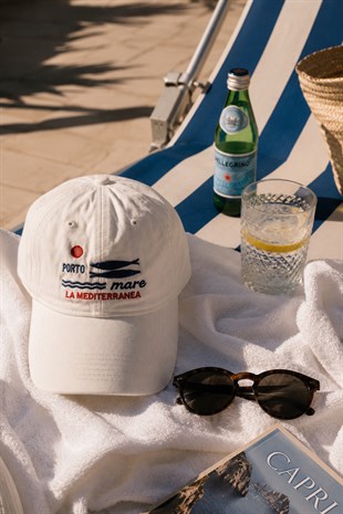 Porto Mare Beyaz Nakışlı Yazlık Şapka - Limited Edition