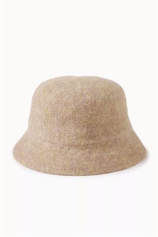 Lüks Alpaka Yün Kova Şapka - Camel Kışlık Boho Bucket Hat