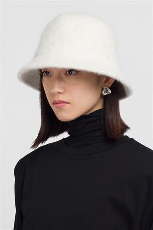 Lüks Alpaka Yün Kova Şapka - Ekru Kışlık Boho Bucket Hat