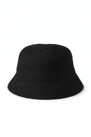 Lüks Alpaka Yün Kova Şapka - Siyah Kışlık Boho Bucket Hat