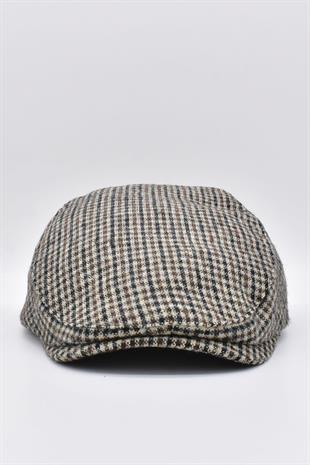 Mikro Beige Patterned Astarlı Winter Flat Cap Hat