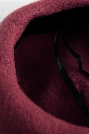 Bordo Parisienne Bere Premium Gerçek Yün Şapka