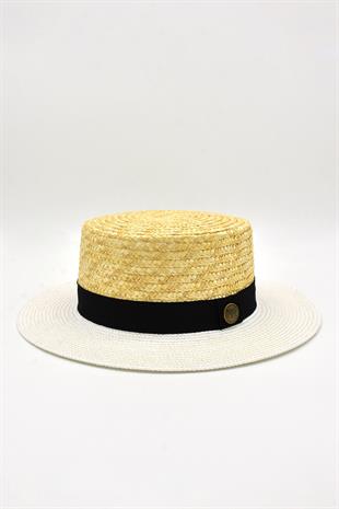 Paloma Hasır Güneş Şapkası Unisex Multicolor Bantlı Gondol Boater Şapka