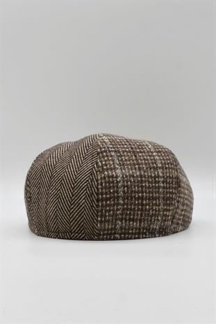 Patchwork Kışlık Yün İngiliz Kasket - Katlanır Sherpa Kulaklı Şapka