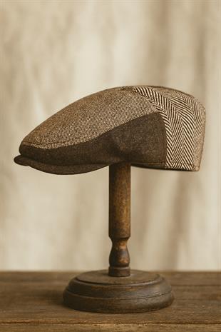 Patchwork Kışlık Yün İngiliz Kasket - Katlanır Sherpa Kulaklı Şapka