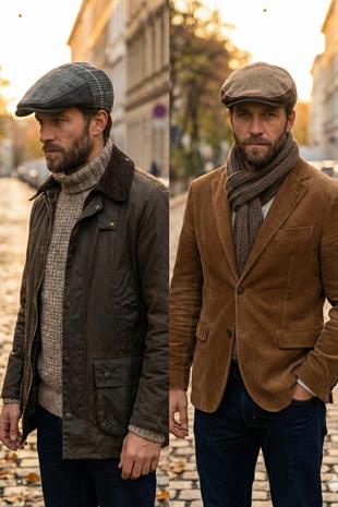 Patchwork Kışlık Yün İngiliz Kasket - Katlanır Sherpa Kulaklı Şapka