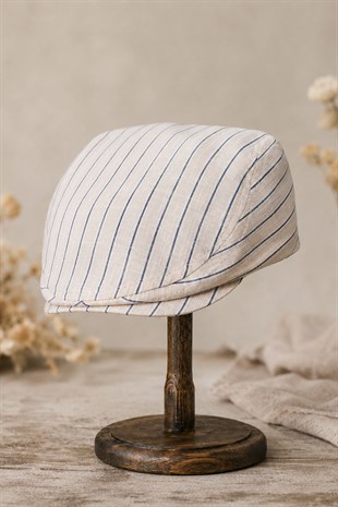 Portofino Stripe Keten Dokulu Slim Fit Kasket – Flat Cap | Riviera Collection