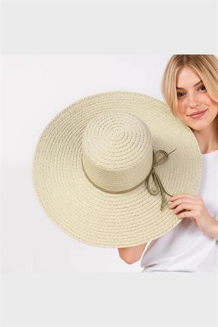 Premium Rafya Oversize Bej Geniş Hasır Plaj Şapkası
